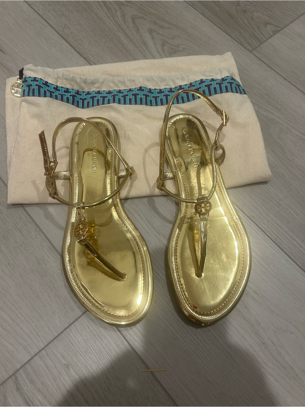 Tory Burch Metallic Gold T-Strap Sandals